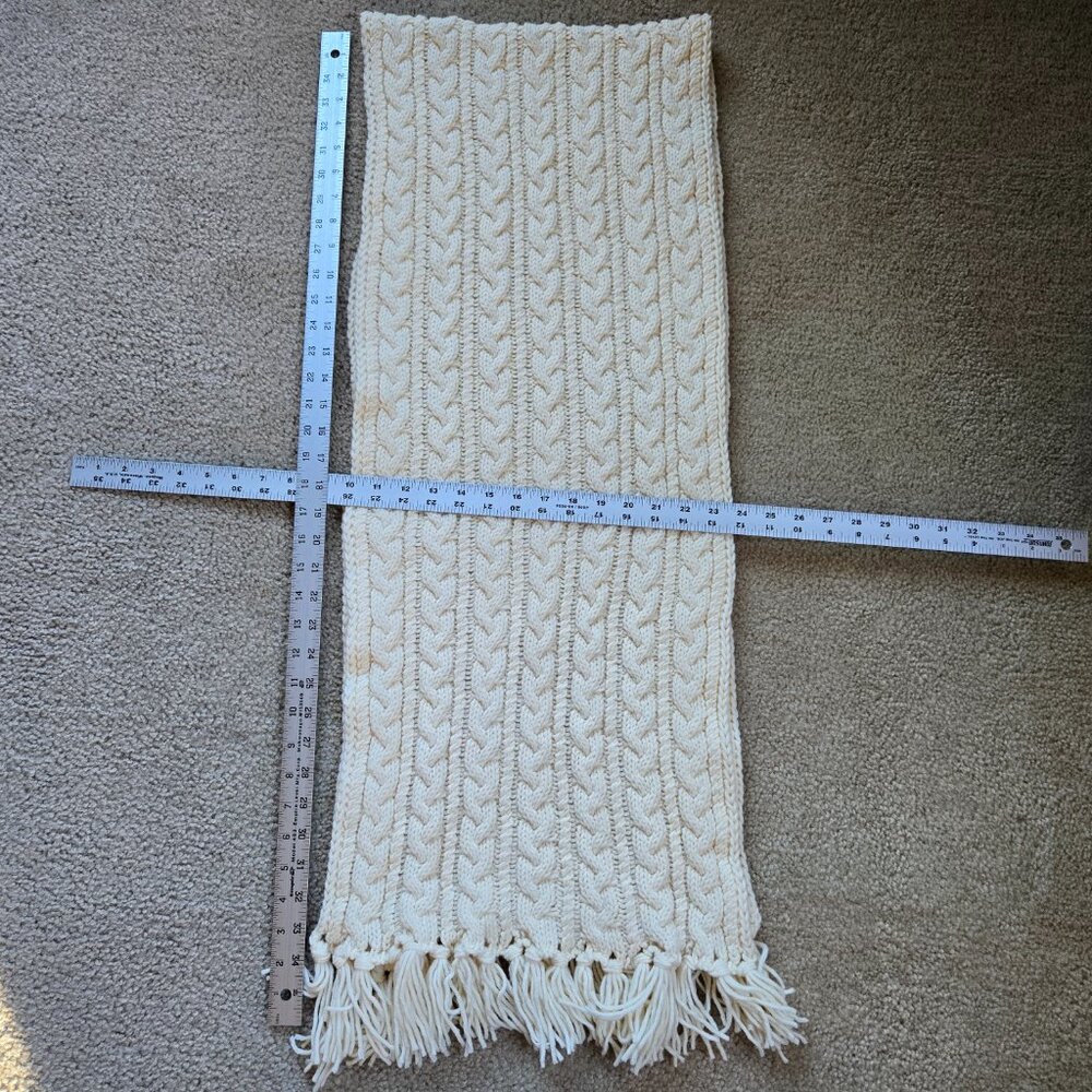 Wool Cashmere Aran Cable Knit Scarf with Fringe - Picture 6 of 6